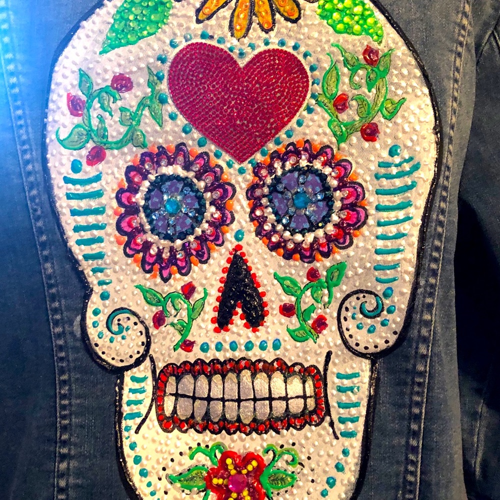 Hand painted denim jacket Day of the Dead